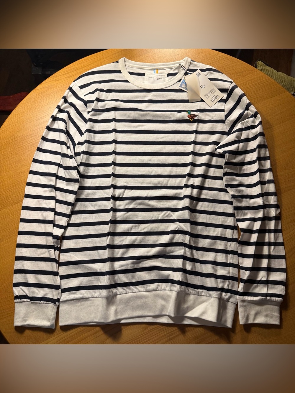 Denim & Flower Black&White-Striped Long-Sleeve Crewneck Shirt